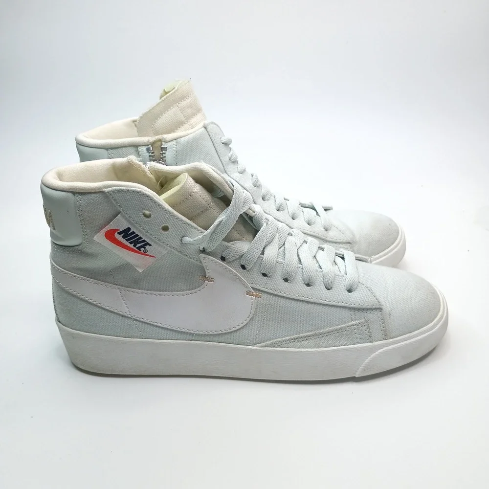 Nike Blazer Mid Rebel Light Blue Canvas High Top Sneakers BQ4022-401 Womens 7